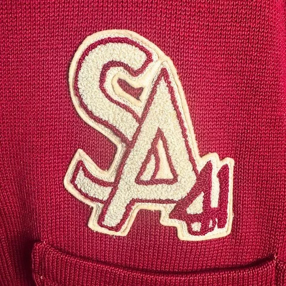 Pitzer & Warwick Vintage Varsity Cardigan Wool Letterman Sweater SA 41 Red - Picture 2 of 9